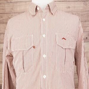 Simms Shirt Mens‎ XL Red White Plaid Long Sleeve Outdoor Fishing 3XDRY Cotton